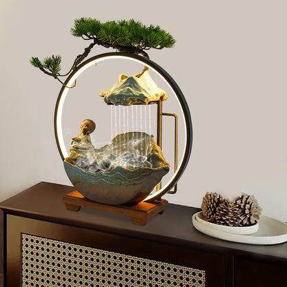 Desktop Water Fountain Decoration Chinese ancient style small flowing ornaments Poetry and Book Monk Ceramic decoration Indoor