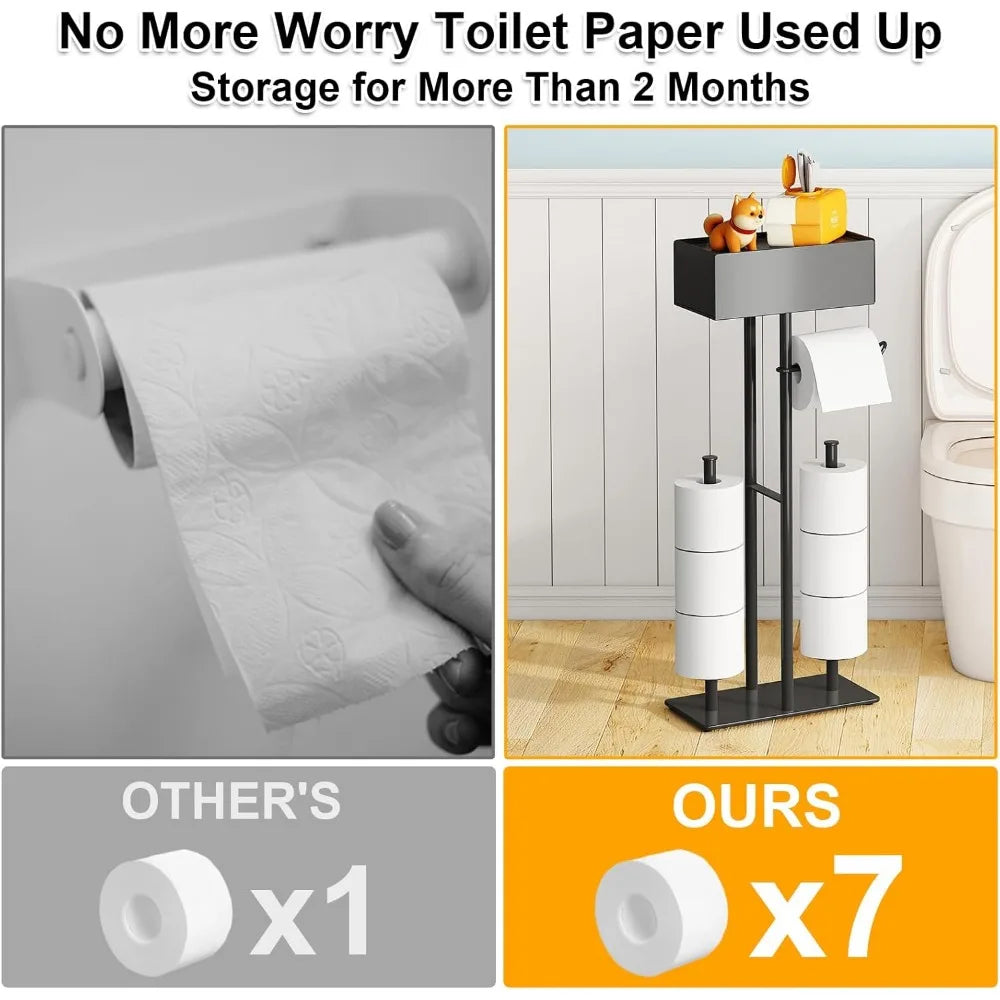 Free Standing Toilet Paper Holder with Shelf,Stand Mega Roll Toilet Paper Holder with Storage,Freestanding Tp Holder with Drawer