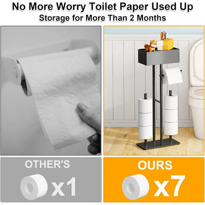 Free Standing Toilet Paper Holder with Shelf,Stand Mega Roll Toilet Paper Holder with Storage,Freestanding Tp Holder with Drawer