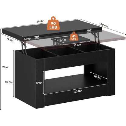 40" Lift Top Coffee Table, 4 in 1 Multi-Function Lift with Storage and Hidden Compartment,
