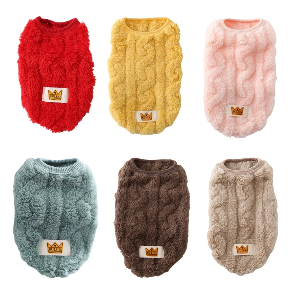 Solid Cute Wavy Double-sided Pet Warm Coat Sweater Autumn Winter Fleece Pullover Pet Clothes for Small Medium Pets