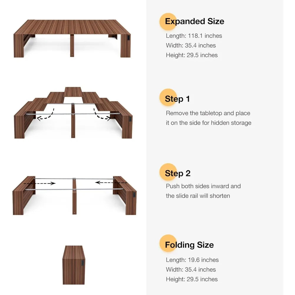 Modern Extendable Dining Table for 2 to 12 People with Outlet, Space Saving Expanding Table with Storage for Party, Weddings, Me