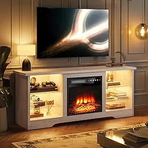Fireplace with TV Stand 36" inch Electric Fireplace Up to 80" TVs, LED Light Entertainment Center, 70" Modern Wood High Gloss w