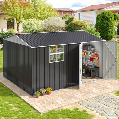 Polar Aurora 10x12 FT Outdoor Metal Storage Shed with Windows, Lockable Garden Tool Shed, Heavy-Duty Frame