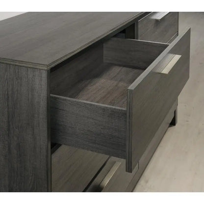 King Size Wood Bedroom Set, Antique Grey Finish Bed, Dresser, Mirror, Night Stand