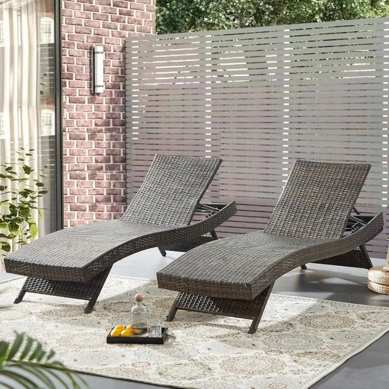 79'' Long Reclining Chaise Lounge Set (Set of 2), Outdoor Wicker Reclining Lounge Chair Patio Rattan