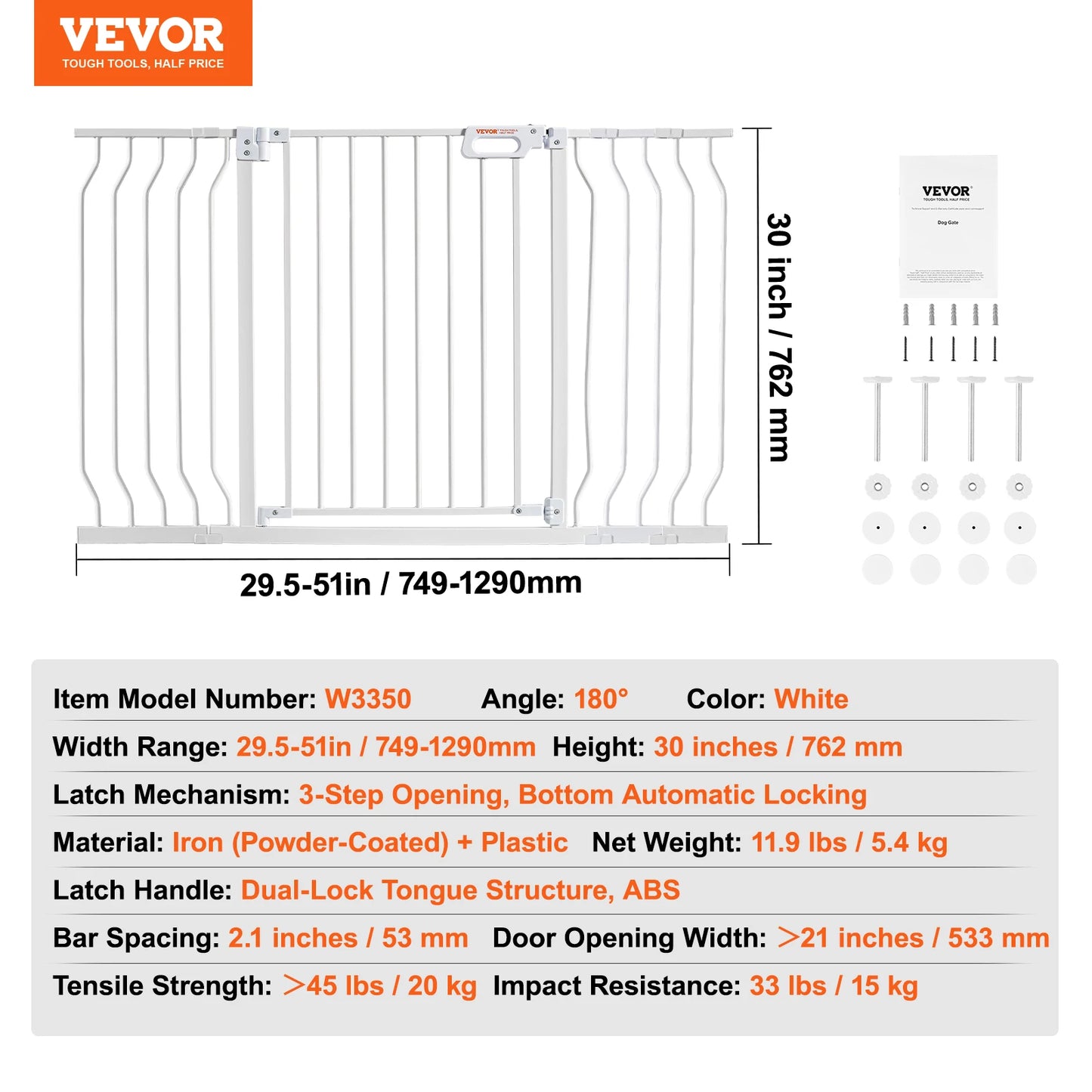 SucceBuy  Gate 28/30/36 Inches High Dog Gate Easy Step Walk Thru Child Pet Security Pressure Mount Kit Wall Cups Doorways