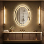 Oval LED Bathroom Mirror Dimmable Light Wall Mounted Makeup Mirror with Demist Illuminated Vanity Mirror