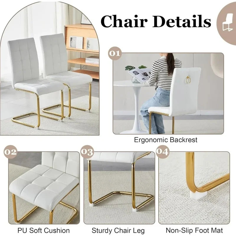Modern 5-Piece Dining Set with 63" White Gloss Table and 4 PU Leather Chairs for Kitchen and Dining Room