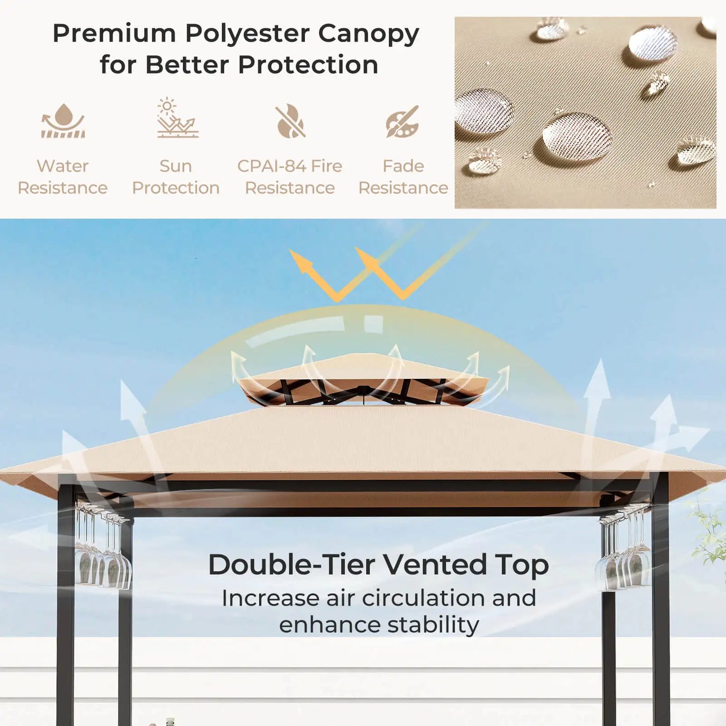 3 PCS Patio Bar Set with Tempered Glass Bar Table Metal Storage Shelves 3-