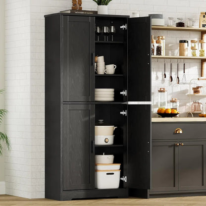 70 Inch Tall Kitchen Pantry Cabinet, Freestanding Storage Cabinet with 4 Doors and Adjustable Shelves, Utility Hutch Cupboard fo