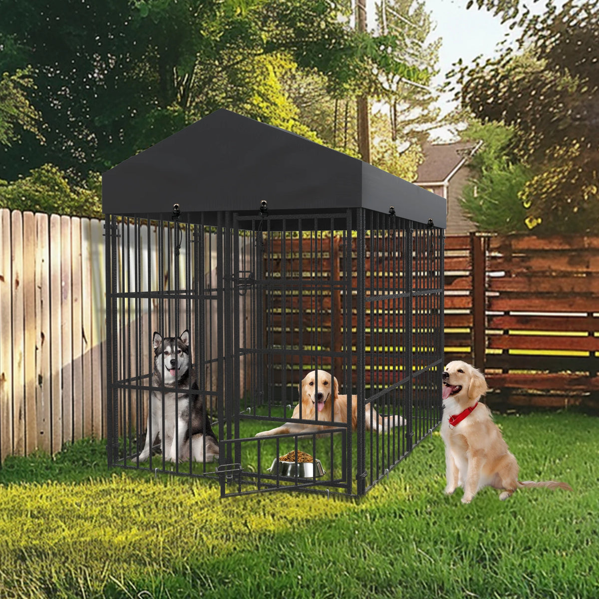 Heavy Duty Large Dog Kennel Pet Welded Metal Playpen Animal Cage with Roof Cover Pet Run Enclosure Playpen House Outdoor Indoor