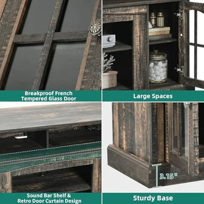 LED TV Stand, Modern Entertainment Center W/Glass Doors Adjustable Storage Shelves, Media Console TV Cabinet for For Living Room