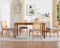 Modern Farmhouse Rattan Dining Chairs Set of 4 Beige Linen Upholstered Dining Room Chairs  Cane Back Mid Century Black Wooden