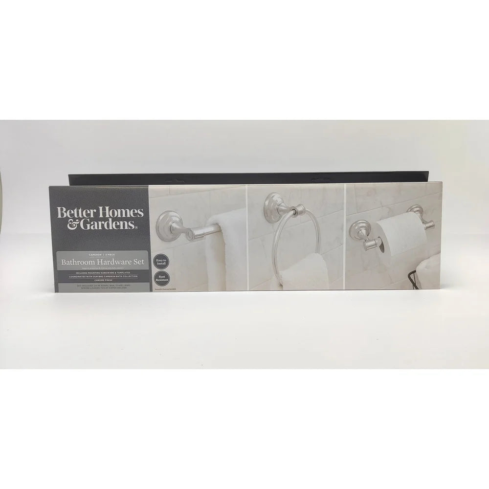 3-Piece Bathroom Accessory Set Chrome Towel Bar Toilet Paper Holder Towel Ring Wall-Mount