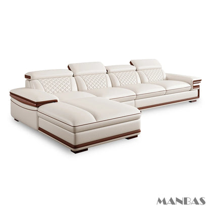 Premium Italian Genuine Leather Sofa Set for Living Room with Adjustable Headrests, Bluetooth Speaker, Wireless Charge