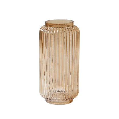 Ribbed Glass Vase Decorative Home Accent Indoor Use Floral Holder Elegant Cylinder Design 10 Inch Lightweight Washable