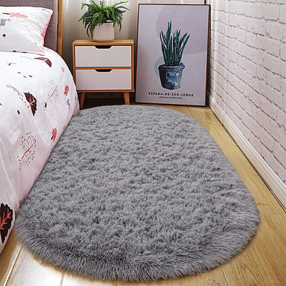 Oval Fluffy Ultra Soft Area Rugs for Bedroom Plush Shaggy Carpet for Kids Room Bedside, 2.6 x 5.3ft