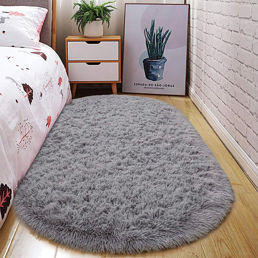 Oval Fluffy Ultra Soft Area Rugs for Bedroom Plush Shaggy Carpet for Kids Room Bedside, 2.6 x 5.3ft