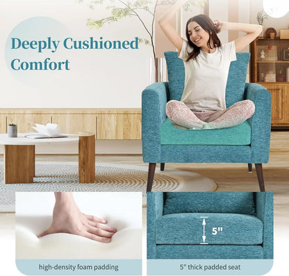 Accent Chair Set of 2 for Living Room, Modern Upholstered Chenille Barrel Arm Chair, Large Pillow, Solid Wood Legs