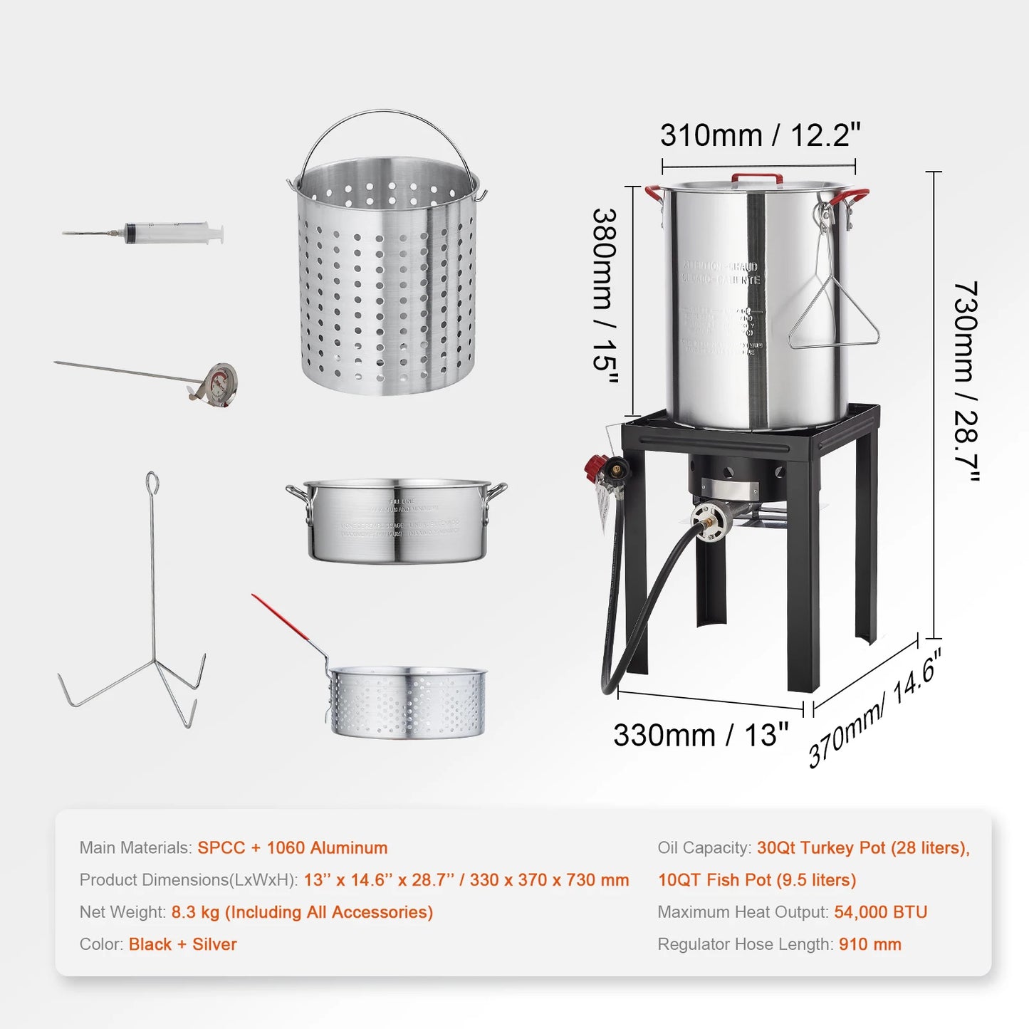 Gas One Turkey Fryer Propane Burner Complete Kit 30 Qt. Turkey and 10 Qt. Fish Fryer Boiler Steamer Set