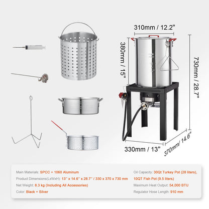 Gas One Turkey Fryer Propane Burner Complete Kit 30 Qt. Turkey and 10 Qt. Fish Fryer Boiler Steamer Set