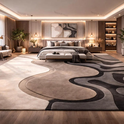 Room Decor Rug  Cream Taupe Gray H1and Tufted Wool Rug 10x14 ft  Modern Abstract 3D EmbO1SSed Luxury Neutral Large Living Room Rug