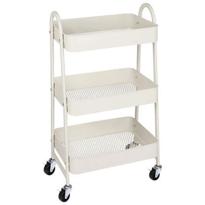 3 Tier Metal Storage Kitchen Cart with Lockable Wheels Mobile Shelving Unit Utility Rolling Organizer For Home Narrow Places
