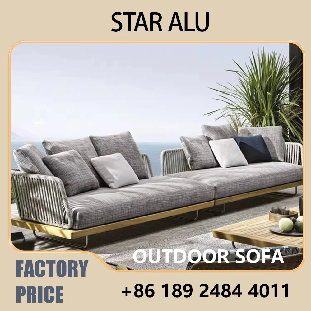 Nordic Outdoor Patio Furniture Set, 3-Piece Wicker Sofa with Solid Wood Frame, Waterproof Sunproof for Garden Balcony