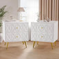 White Night Stand Set of 2, Wide Embossed Nightstand with 2 Drawers