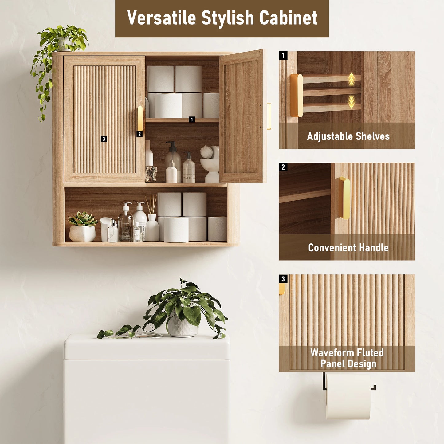 Bathroom Storage Cabinet with Adjustable Shelves, Over The Toilet Organizer for Laundry Room, Kitchen & Living Room, Medicine Ca
