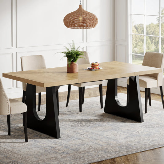 Tribesigns Large Dining Table for 6-8 People, 70.9-Inch Wood Rustic Rectangular Table with Black Wooden Legs