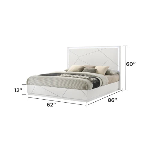 Queen 5-Piece Bedroom Set – Modern Design with Lacquer Finish, Geometric Accents, and LED Lighting