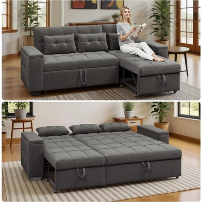 87" Convertible Sofa Bed – Space-Saving Sleeper with Pull-Out Design, Adjustable Backrest, Wide Armrests with Storage