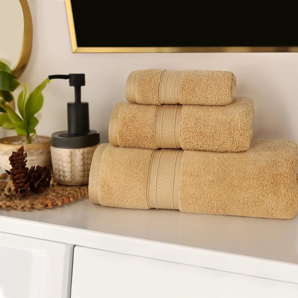 Luxury Cotton Chevron 3 Piece Towel Set Zero Twist Quick Dry Plush Soft Absorbent Bath Hand Face Towels Home Spa