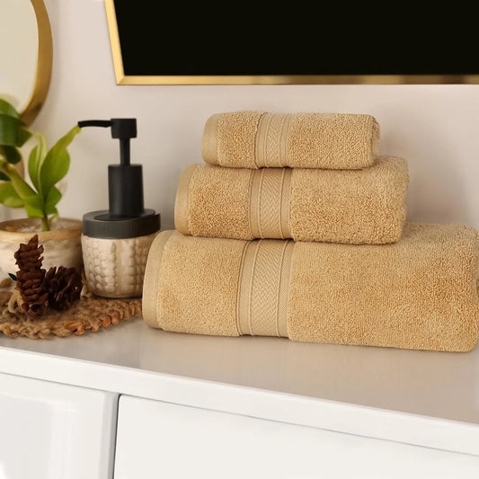 Luxury Cotton Chevron 3 Piece Towel Set Zero Twist Quick Dry Plush Soft Absorbent Bath Hand Face Towels Home Spa