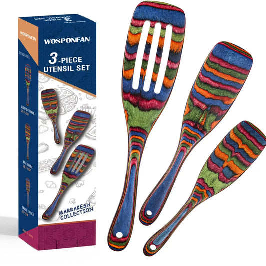 Spurtle Set, Wooden Utensils for Cooking, Pakkawood Kitchen Cooking Utensils Set,   Serving Spatula spoon