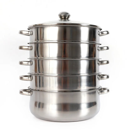 5 Layer Stainless Steel Steam Cooker Steamer Set Pan Cook Pot with Glass Lid