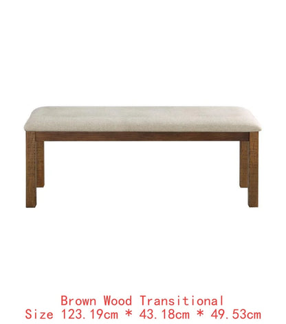 6-Pc Brown Finish Dining Set: Rectangular Table, Bench & Beige Upholstered Side Chairs for Transitional  Dining Room