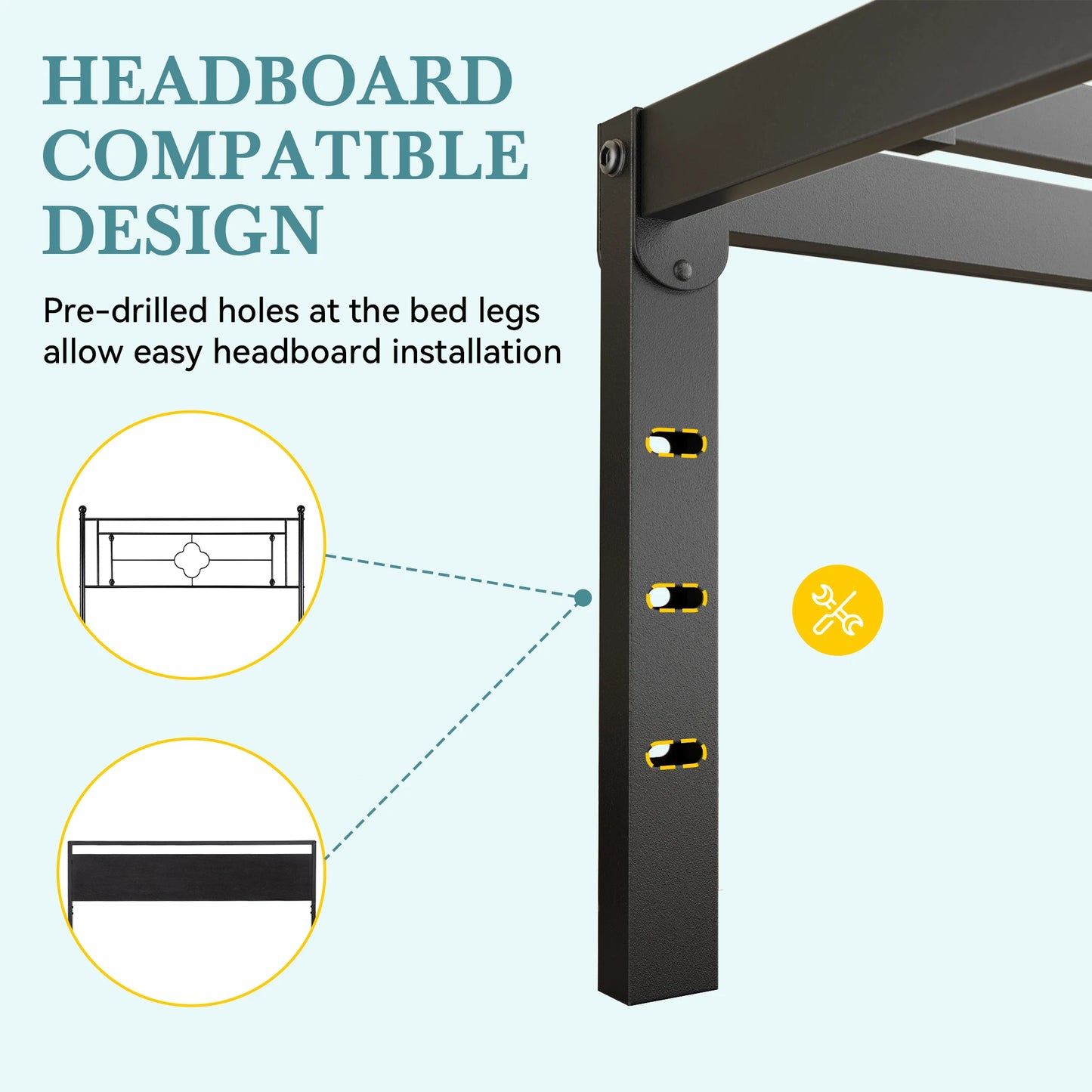 Twin/Full/Queen/King Heavy-Duty Metal Bed Frame with 14 Inch Under-Bed Storage — No Box Spring Needed, Easy Assembly