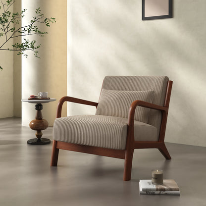 Mid Century Modern Accent Chair, Comfy Fabric Reading Chair with Solid Wood Frame, Easy Assembly Armchair for Living Room ，Bedro