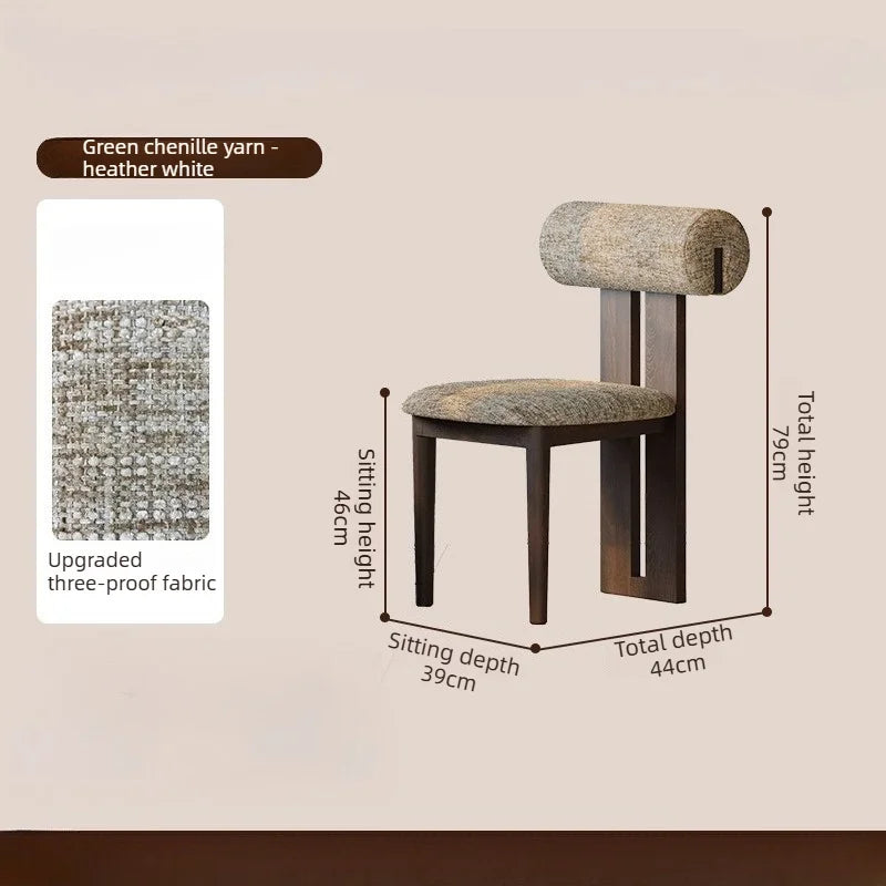 Nordic Solid Wood Dining Chairs, French Retro Style Dining Chairs, Comfortable Fabric Creative Hippo Dining Chairs