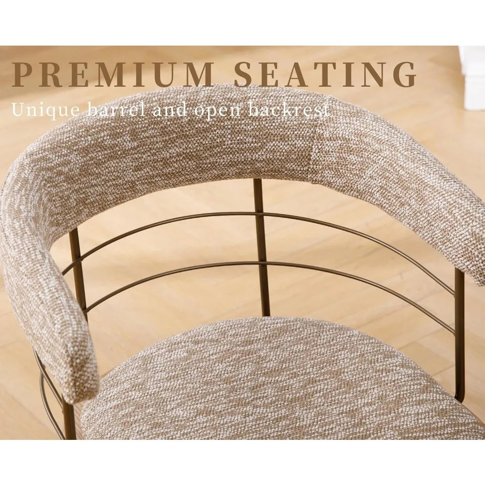 Khaki Dining Chairs Set of 4, Mid Century Modern Kitchen Chairs with Bronze Metal Legs/Curved Open Back, Chenille Fabric Side Ch
