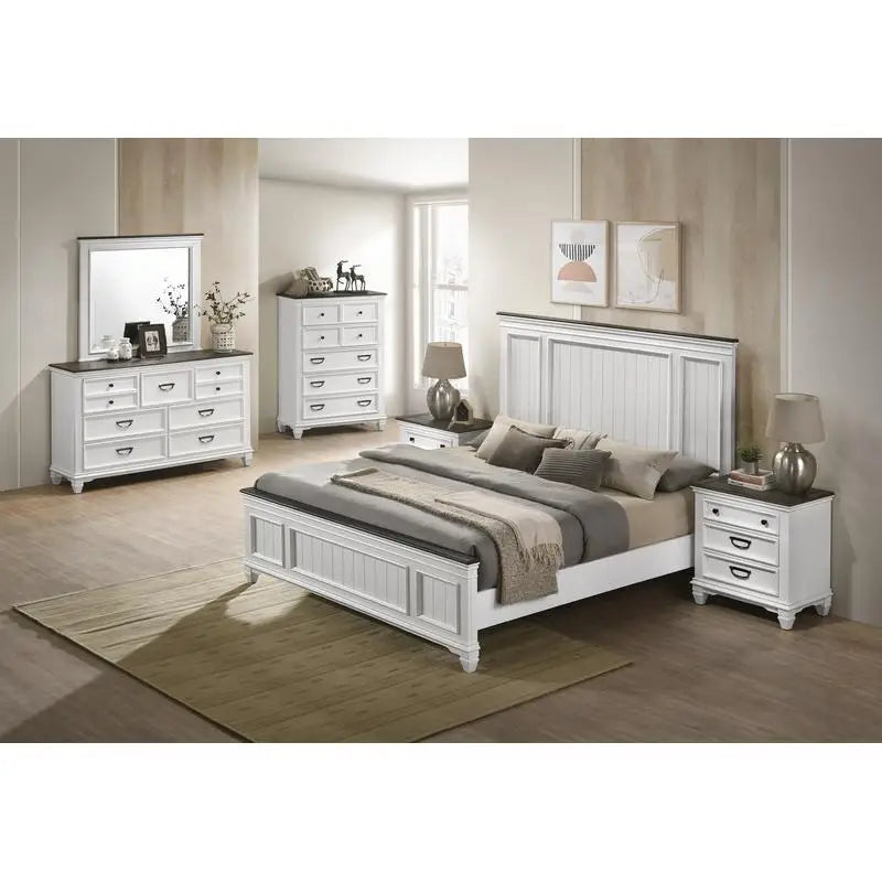 6-Piece Shiplap Panel King Bedroom Set: Bed, Dresser, Mirror, 2 Nightstands, Chest