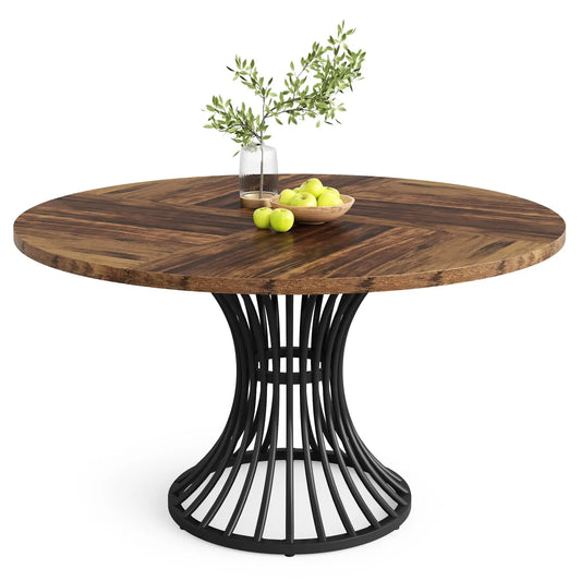 Round Dining Table for 4-6 People, 47-Inch Farmhouse Dinning Room Table Circle Kitchen Table, Industrial Dinner Table