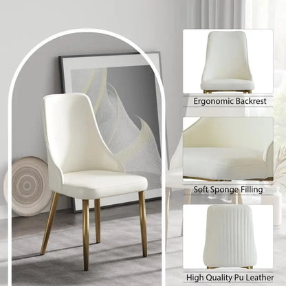 Set of 2 Modern PU-Filled Dining Chairs with Solid Wood and Metal Legs