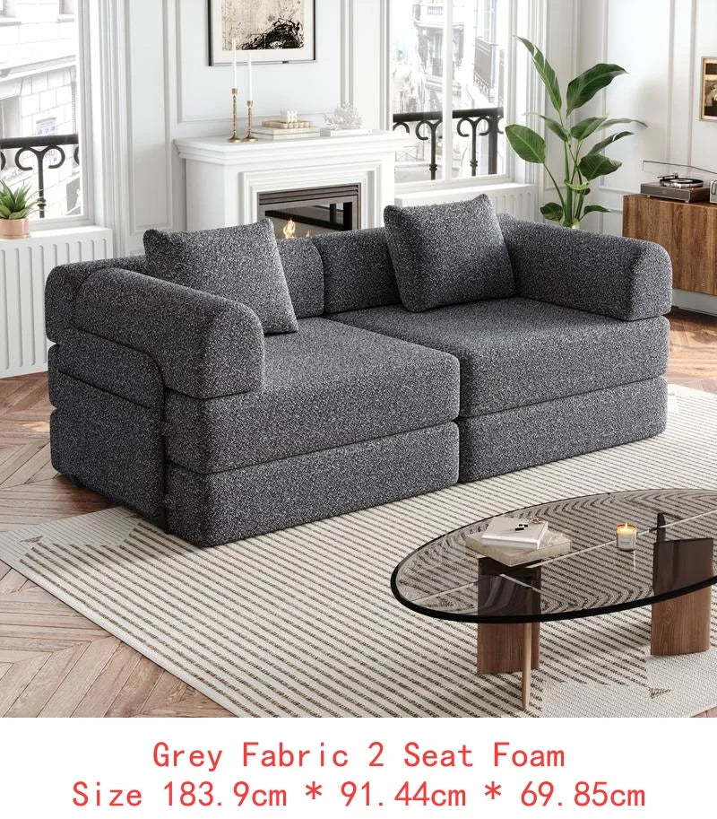 8-Seater Convertible Chenille Sofa Bed with Side Storage Pockets, Foldable for Living Rooms, Bedrooms, and Studies, Carpeted