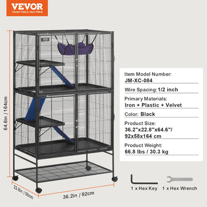 64.6" Rolling Metal Ferret Cage Large 4-Tier Critter Nation Cage Small Animal Cage for Rats Hamster Guinea Chinchilla