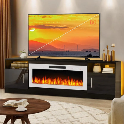 Fireplace tv Stand with 36 inch Fireplace Up to 80" TVs,LED Light Entertainment Center and Storage, 70" Modern Wood Media TV
