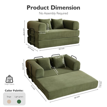 59" 4-in-1 Cloud Boneless Convertible Floor Sofa Bed,High-Density Sponge & Corduroy Fabric Futon Daybed for Living Room Bedroom